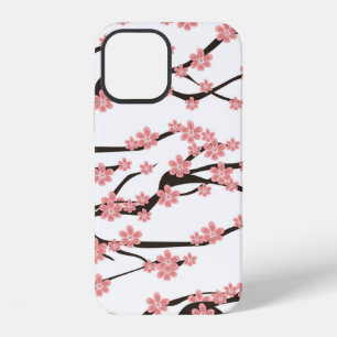 Coque iPhone 12 Motif sans couture avec cerisier en fleurs sur fon