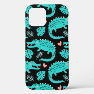 Coque iPhone 12 Motif sans couture avec de mignons crocodiles de d