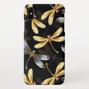 Coque iPhone XS Max Motif sans couture avec libellules d'or