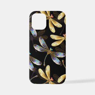 Coque iPhone 12 Mini Motif sans couture avec libellules d'or