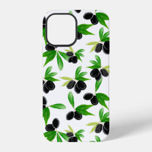 Coque iPhone 12 Motif sans couture de gouache avec branche d'olivi