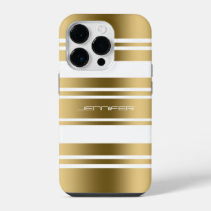 Coque Pour iPhone 14 Plus Motif simple à rayures dorées et blanches