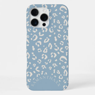 Coque iPhone 16 Pro Max Motif Taches de Léopard Personnalisé Élégant Bleu