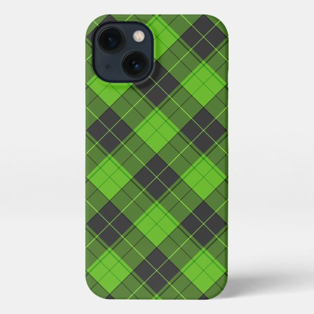 Coque iPhone Motif tartan simple en diagonale vert foncé (Verso)