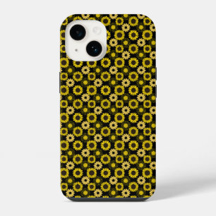 Coque Pour iPhone 14 Motif tournesols bx4 Fond noir