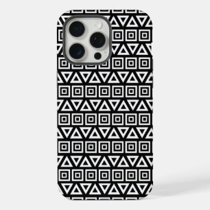 Motif Triangles+Carrés Aztèques Blanc sur Noir