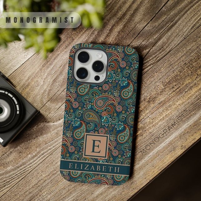 Coque iPhone Motif Turquoise Blue Green Paisley (Customizable Teal Blue Green Paisley Pattern iPhone Case)