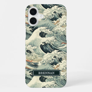 Coque iPhone 16 Plus Motif Vague Japonais Monogrammé