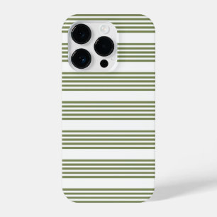 Coque Pour iPhone 14 Plus Motif vert olive et blanc cinq bandes