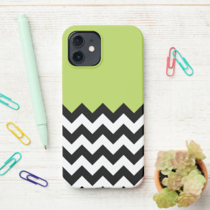 Coque iPhone 12 Motif Zigzag noir et blanc, Chevron, Vert