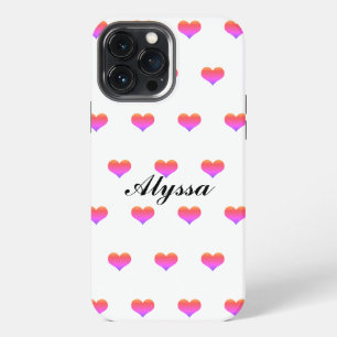 Etui iPhone 13 Pro Max Motifs de cœur Saint-Valentin Nom personnalisé Ros