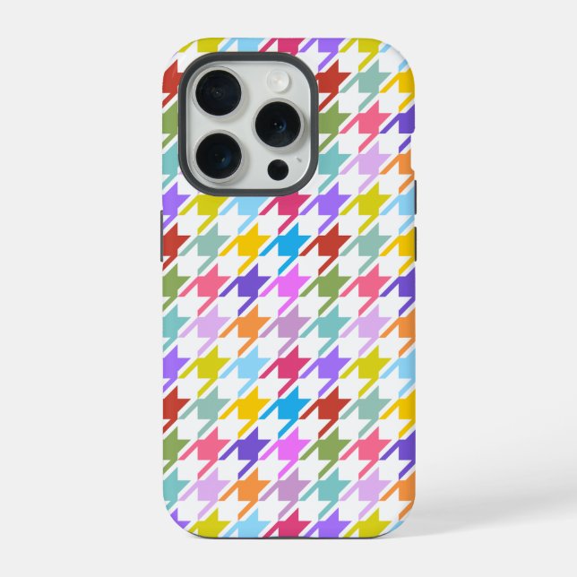 Coque iPhone Multicolor Houndstooth+Motif blanc (Verso)