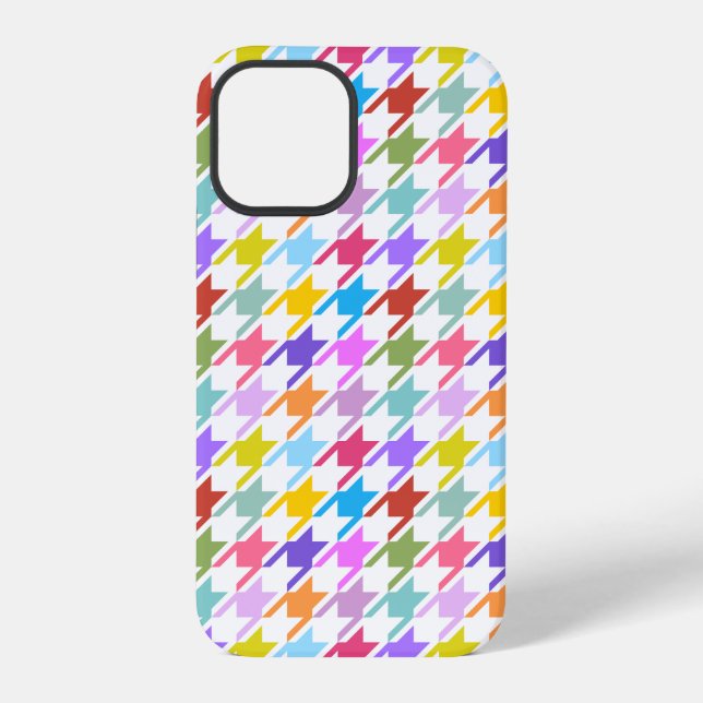 Coque iPhone Multicolor Houndstooth+Motif blanc (Verso)