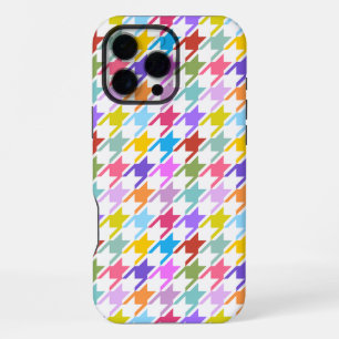 Coque iPhone 16 Pro Max Multicolor Houndstooth+Motif blanc
