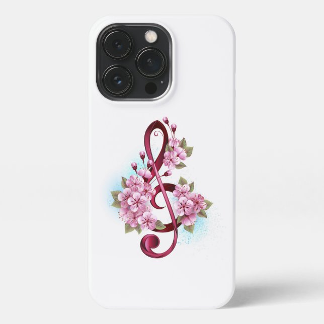 Coque iPhone Musical treble clef notes with sakura flowers (Verso)