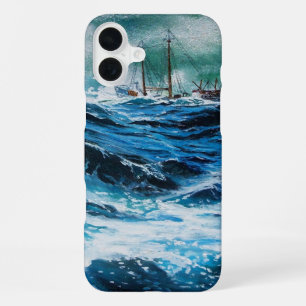 Coque iPhone 16 Plus Navire en mer dans la tempête / Bleu marine
