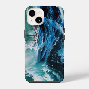 Coque Pour iPhone 14 Navire en mer dans la tempête / Bleu marine