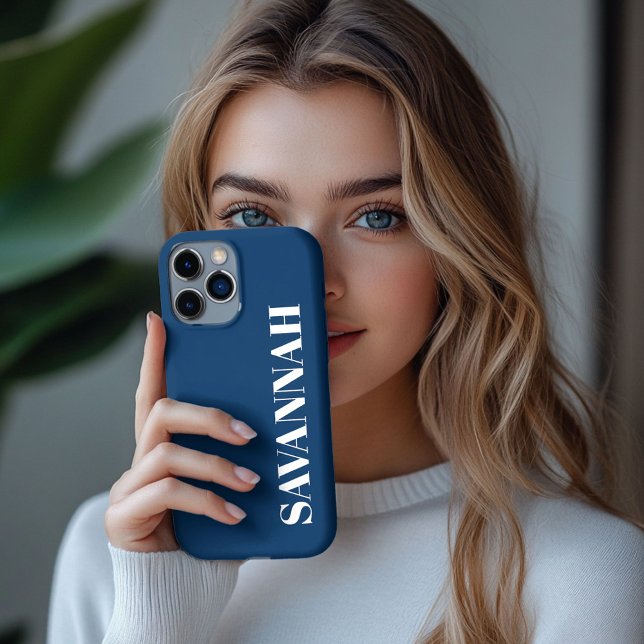 Coque iPhone Navy Blue nom personnalisé simple (Créateur téléchargé)