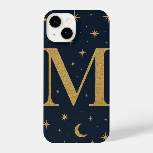 Coque iPhone ✨ Navy Blue Starry Phone Case with Bold M Letter – (Verso)