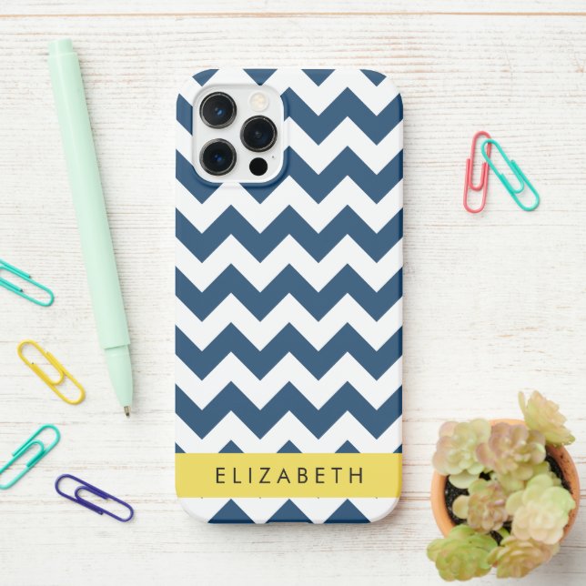 Coque iPhone Navy Blue Zigzag, Navy Blue Chevron, Votre nom (Sur le bureau)
