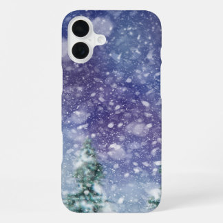 Coque iPhone 16 Plus Neige hivernale scintillante noire et blanche