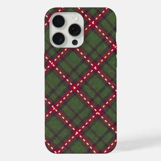Coque iPhone Noël Cosy Festif à Carreaux Verts et Rouges (Verso)