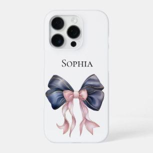Coque iPhone 16 Pro Nœud girly bleu rose chic