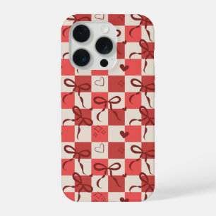 Nœud Rouge Mignon & Motif Damier à Cœurs