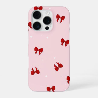 Coque iPhone 16 Pro Nœud rouge sur étui de téléphone rose