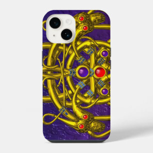 COQUE POUR iPhone 14 NOEUDS CELTIQUES D'OR, DRAGONS DOUCES, PIERRES DE