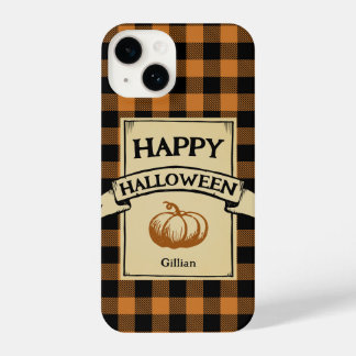 Coque Pour iPhone 14 noir académique orange chèque plaid