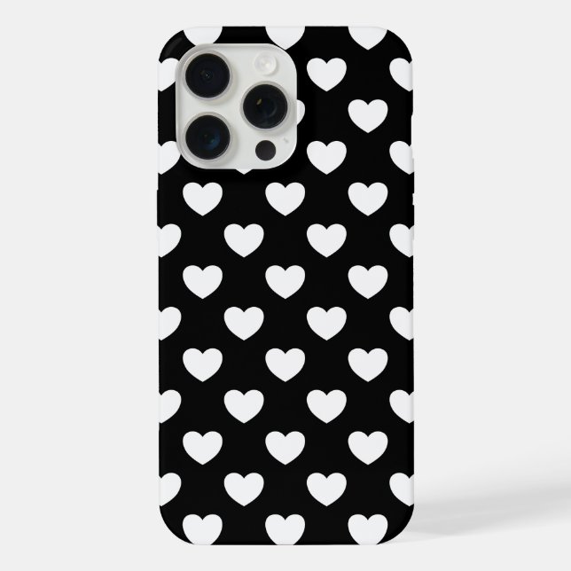 Coque iPhone Noir aux Coeurs Blancs (Verso)