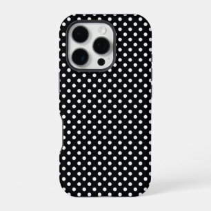 Coque iPhone 16 Pro Noir avec des pois blancs