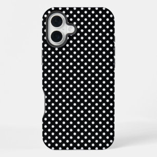 Coque iPhone 16 Plus Noir avec pois blancs