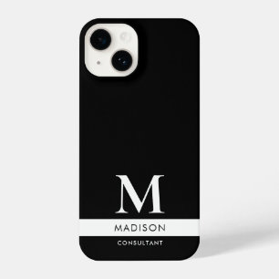 Coque Pour iPhone 14 Noir Blanc moderne Monogramme professionnel