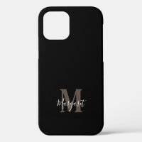 Noir Élégant Monogrammé Main Nom Lettré