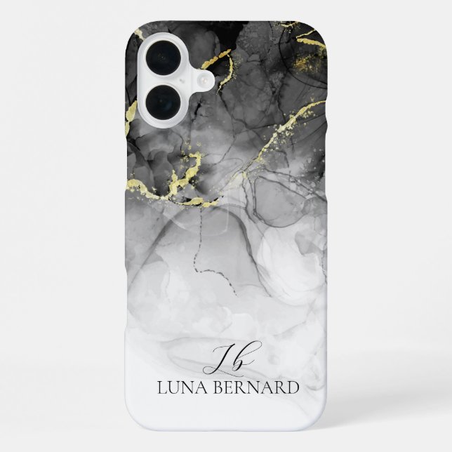 Coque iPhone Noir Jade Aquarelle Encre personnalisable (Verso)