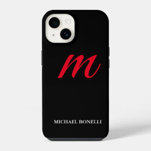 Coque Pour iPhone 14 Noir moderne monogramme rouge professionnel