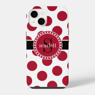 Coque Pour iPhone 14 Noir rouge Gros Polka Dot Monogramme