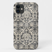 Coque iphone noir vintage de motif de damassé