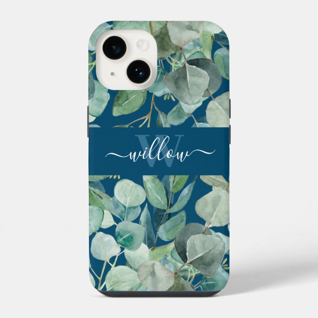 Coque iPhone Nom botanique vert unique en calligraphie monogram (Verso)