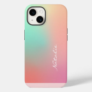 Coque Pour iPhone 14 Nom de calligraphie simple ombré rose sarcelle aqu