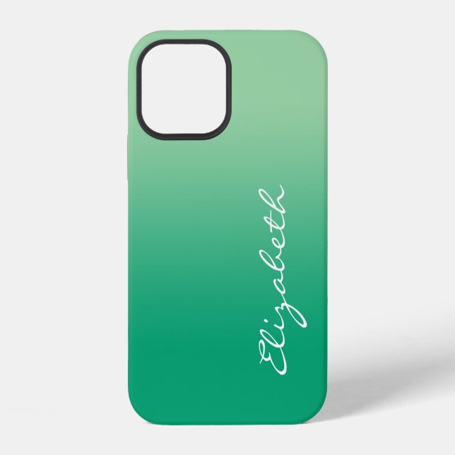 Coque iPhone Nom de script manuscrit dégradé vert clair foncé (Verso)