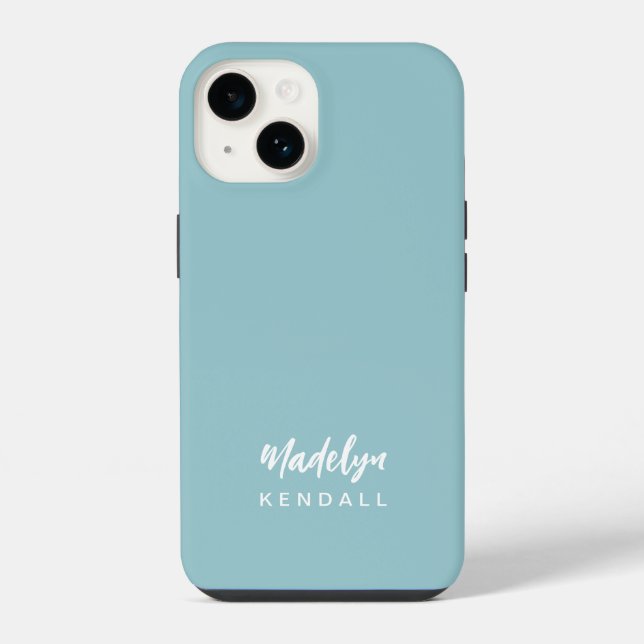 Coque iPhone Nom de script moderne élégant sarcelle bleu (Verso)