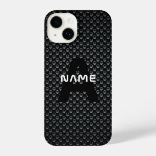 Coque Pour iPhone 14 Nom du monogramme personnalisé Texture noire et bl