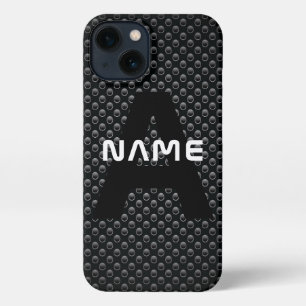 Etui iPhone 13 Nom du monogramme personnalisé Texture noire et bl