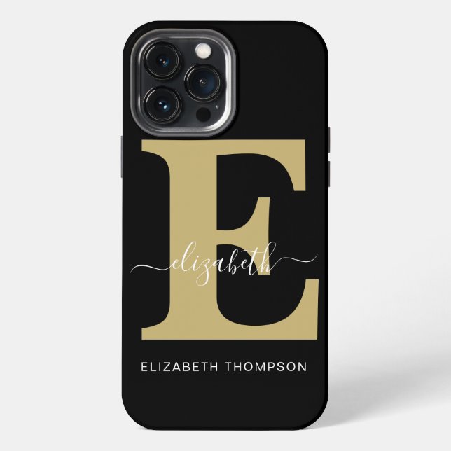 Coque iPhone Nom du script Customisé noir Monogram Gold (Verso)