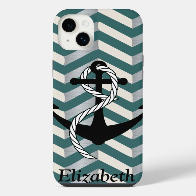 Coque iPhone Nom géométrique Nautique Chevron (Verso)