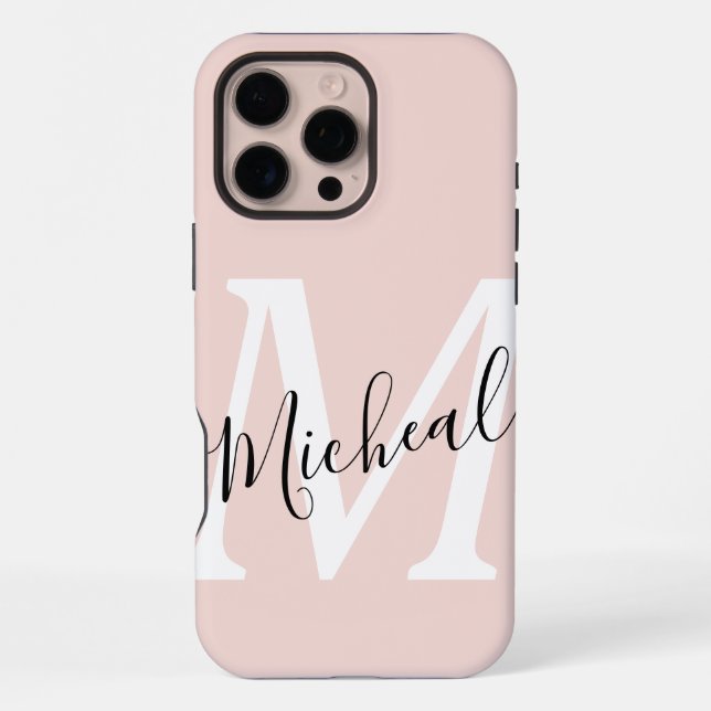 Coque iPhone Nom moderne personnalisé Monogramme rose (Verso)