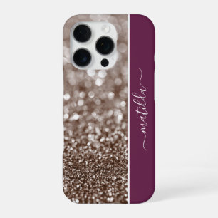 Coque iPhone 16 Pro Nom MODIFIABLE Parties scintillant Bokeh cuivre et